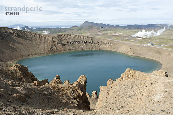 Vulkanismus  Krater  runder blauer See  Kratersee VÌti  Viti  Krafla  M_vatn-Region  Myvatn  Õsland  Island  Skandinavien  Nordeuropa  Europa