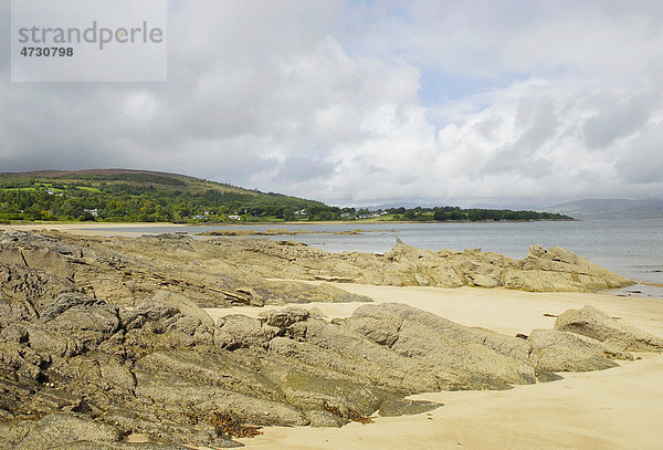 Bei Ebbe freigelegte Felsen an irischer Küste am Lough Swilly  County Donegal  Republik Irland  Europa