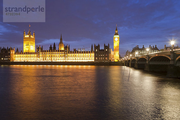 Blick über die Themse  Westminster Hall  Houses of Parliament  Big Ben  St. Westminster Bridge  London  England  Großbritannien  Europa