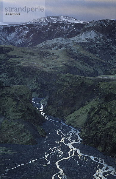 Mäandernder Fluss Hvann·  Hvann·rdalur  _Ûrsmörk  Südisland  Island  Europa