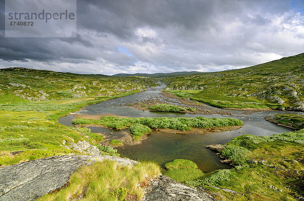 Fluss in einer Hochebene nahe der Hardangervidda  Norwegen  Skandinavien  Europa