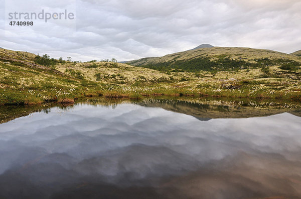 See und Fjelllandschaft nahe Bjornhollia im Rondane Nationalpark  Norwegen  Skandinavien  Europa