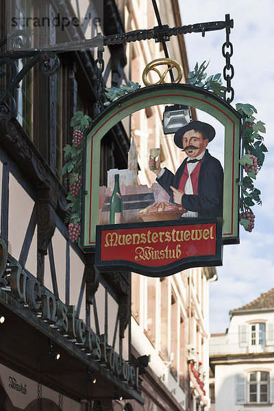 Hängeschild  Restaurant und Weinstube Muensterstuewel  Straßburg  Elsass  Frankreich  Europa