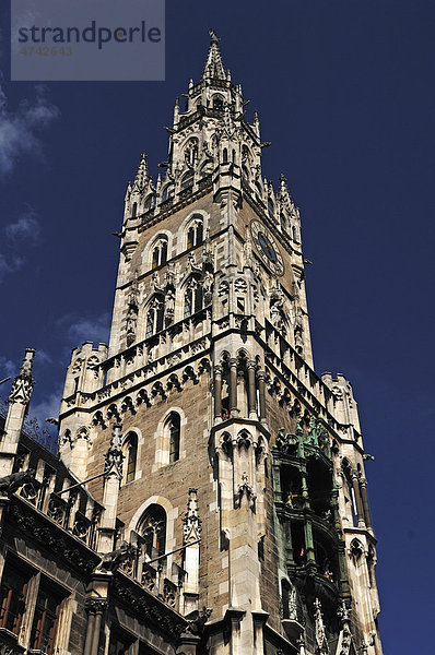 Turm  Neues Rathaus  gebaut von 1867 bis 1909  mit Glockenspiel im Spielerker  seit 1908 in Funktion  München  Bayern  Deutschland  Europa