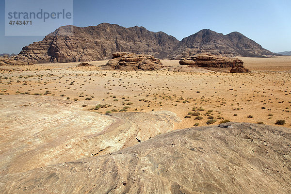 Weite Ebene  Wüste  Berge  Wadi Rum  Haschemitisches Königreich Jordanien  Vorderasien