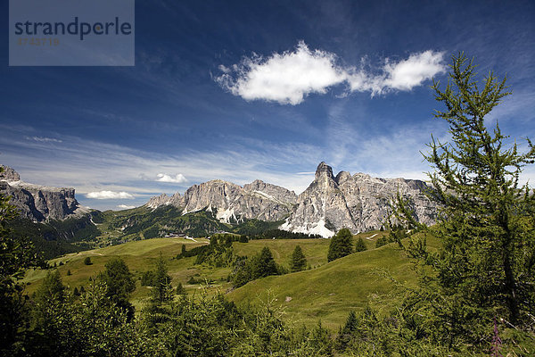 Sassongher und Grödnerjoch  Dolomiten  Südtirol  Italien  Europa