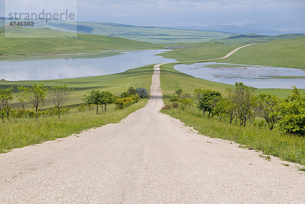 Landstraße in Wiesenlandschaft  Davit Gareja  Georgien  Vorderasien