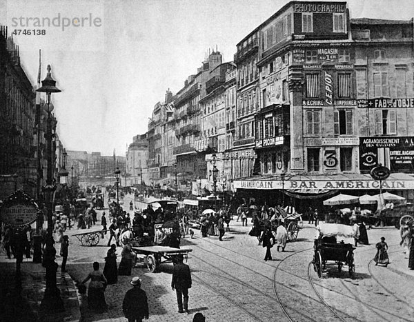 Eine der ersten Autotypien von La Cannebiere  Marseille  Bouches-du-RhÙne  Frankreich  historisches Foto  1884