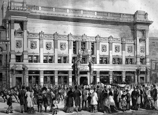 Das neue Gebäude des Institute of Painters in Water Colours und die Princess Hall  Piccadilly  England  historisches Bild  1884