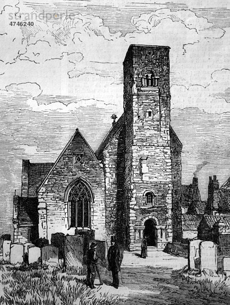 Monkwearmouth Kirche in Sunderland  England  historisches Bild  1884