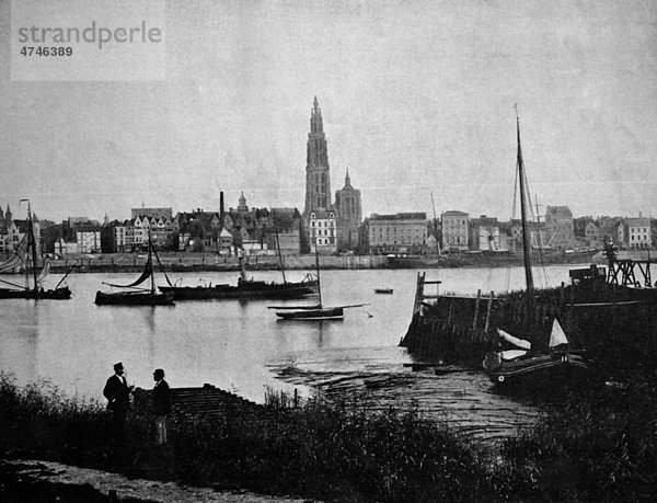 Eine der ersten Autotypien von Antwerpen  Belgien  historisches Bild  1884