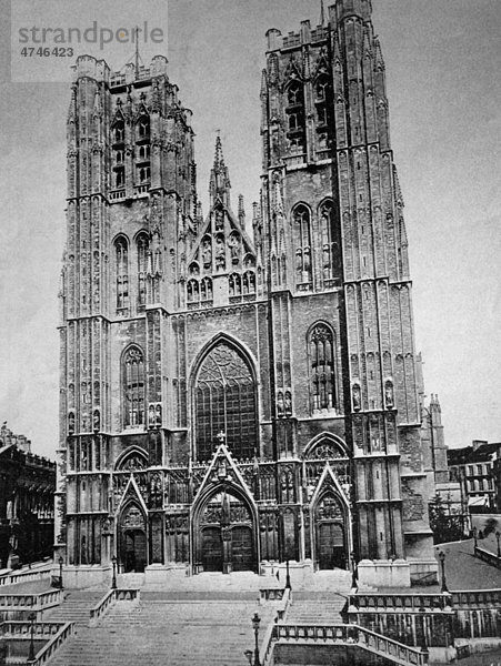 Eine der ersten Autotypien  Kathedrale St. Michael und St. Gudula  Brüssel  historisches Bild  1884
