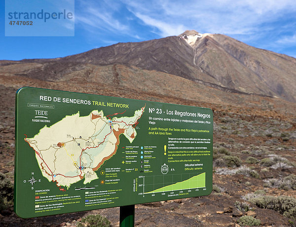 Karte mit Wanderwegen  Teide-Nationalpark  Teneriffa  Kanarische Inseln  Spanien  Europa