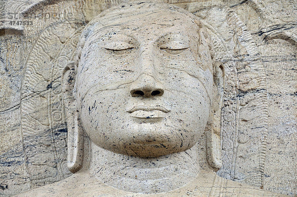 Kopf einer Buddhastatue  Gal Vihara  Polonnaruwa  Sri Lanka  Ceylon  Asien
