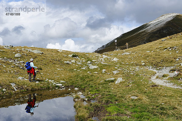 Bergsteiger  Wanderer  am Zinseler  Sarntaler Alpen am Penser Joch bei Sterzing  Südtirol  Italien  Europa