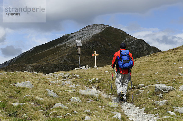 Bergsteiger  Wanderer  am Zinseler  Sarntaler Alpen am Penser Joch bei Sterzing  Südtirol  Italien  Europa