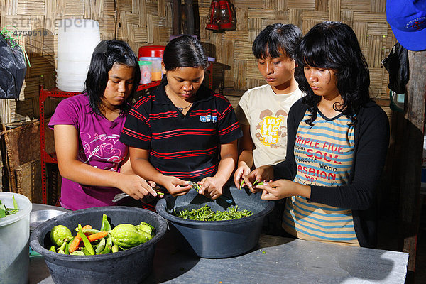 Mädchen beim Kochen  Schülerinternat  Simalungun  Sumatra  Indonesien  Asien