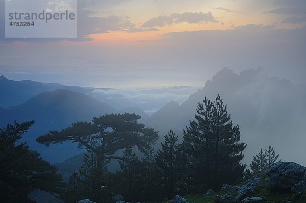 Morgendämmerung auf dem Bavella-Pass  Korsika  Frankreich  Europa