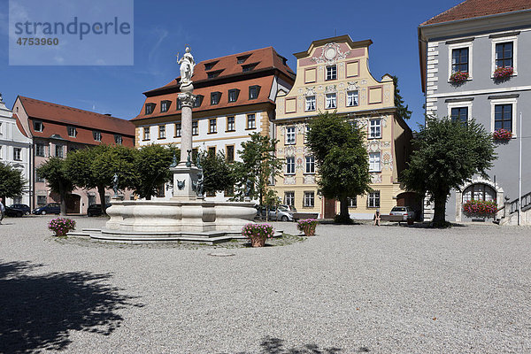 Karlsplatz mit Marienbrunnen  Neuburg an der Donau  Bayern  Deutschland  Europa