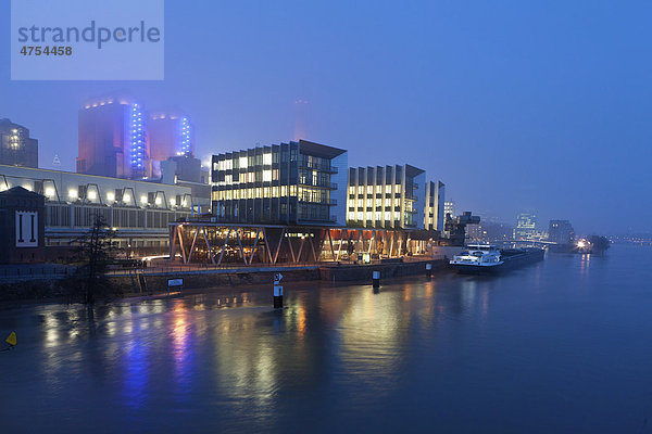 Westhafen Pier 1  moderne Bürogebäude  Nebel  Frankfurt am Main  Hessen  Deutschland  Europa
