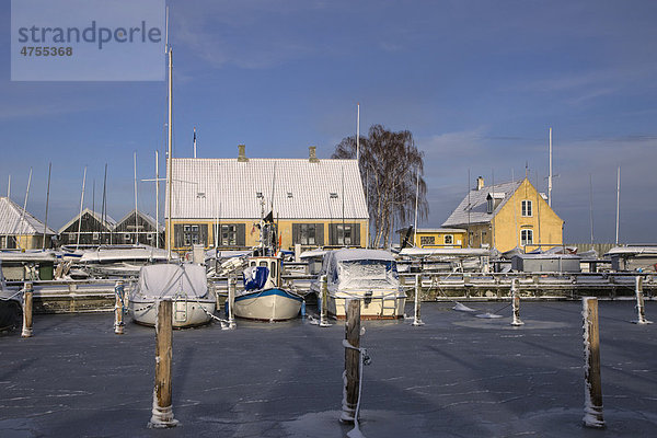 Schnee- und eisbedeckter Hafen von Dragor  Dänemark  Europa