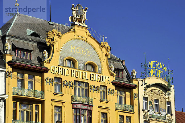 Grand Hotel Europa und Meran Hotel im Jugendstil  Wenzelsplatz  Prag  Böhmen  Tschechien  Europa