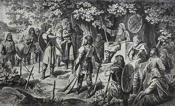 Gerichtstag im Mittelalter  historische Illustration  1656