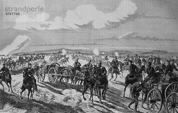 Deutsche Artillerie im Kampf bei Dijon  Oktober 1870  Illustrierte Kriegschronik 1870 - 1871  Deutsch-französischer Feldzug