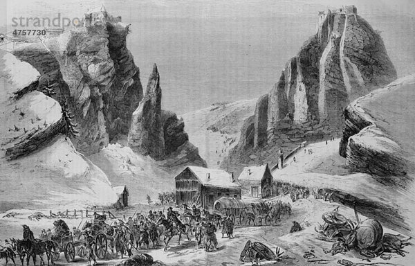 Die Reste der bourbakischen Armee bei den Forts du Noux und du Larmont bei La Cluse  Illustrierte Kriegschronik 1870 - 1871  Deutsch-französischer Feldzug