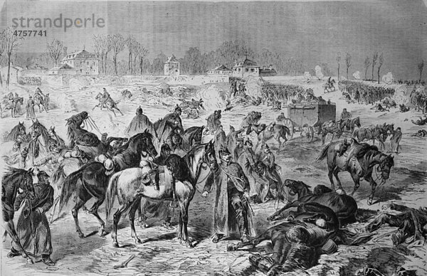Württembergische und sächsische Truppen im Granatfeuer bei Villiers  Illustrierte Kriegschronik 1870 - 1871  Deutsch-französischer Feldzug
