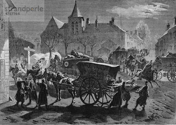 Ankunft sächsischer Verwundeter in Champs  Illustrierte Kriegschronik 1870 - 1871  Deutsch-französischer Feldzug
