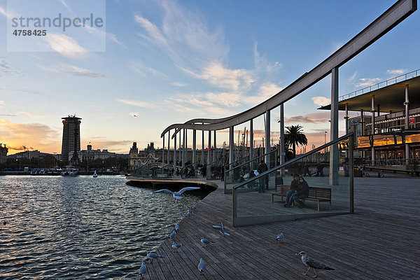Rambla de Mar Promenade  Port Vell  Barcelona  Spanien  Europa