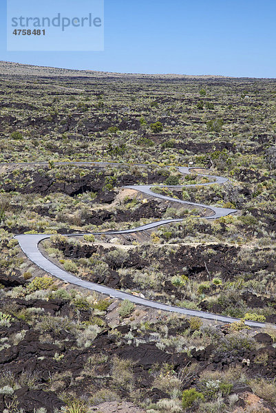 Der Malpais Nature Trail Wanderweg windet sich durch das Malpais Lava Flow im Valley of Fires Recreation Area  Chihuahua-Wüste  Carrizozo  New Mexico  USA