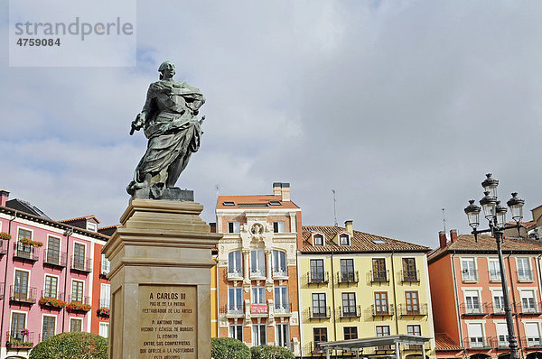 Carlos lll  Restaurator  Denkmal  Plaza Mayor  Burgos  Provinz Kastilien Leon  Spanien  Europa