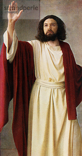 Alois Lang als Jesus  Farbpostkarte nach einer Uvatypie Vorlage  Passionsspiele Oberammergau 1930  Oberbayern  Bayern  Deutschland  Europa