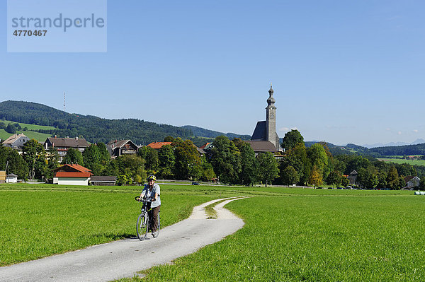 Radfahrer bei Anger  Königssee - Bodensee Radweg  Oberbayern  Bayern  Deutschland  Europa