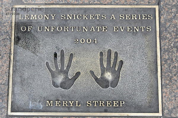 Handabdruck von Meryl Streep  Leicester Square  London  England  Großbritannien  Europa