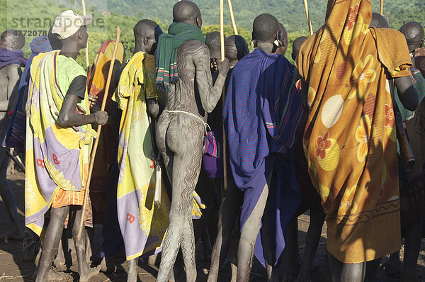 Donga Kampf Zeremonie  Surma Volk  Tulgit  Omo-Tal  Äthiopien  Afrika