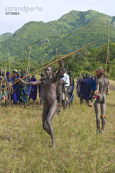 Donga Kämpfer  Surma Volk  Tulgit  Omo-Tal  Äthiopien  Afrika