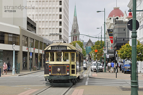 Historische Straßenbahn im Stadtzentrum von Christchurch  Südinsel  Neuseeland