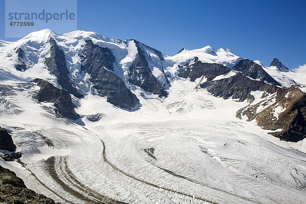 Diavolezza Sicht auf Bernina Gletscher  Engadin  Schweiz  Europa