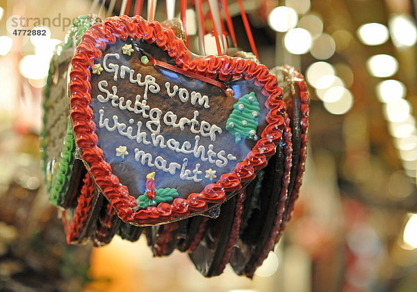 Lebkuchenherzen  Weihnachtsmarkt Stuttgart  Baden-Württemberg  Deutschland  Europa
