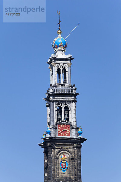 Westerkerk  Westkirche  mit Westertoren  Glockenturm  Amsterdam  Holland  Niederlande  Europa
