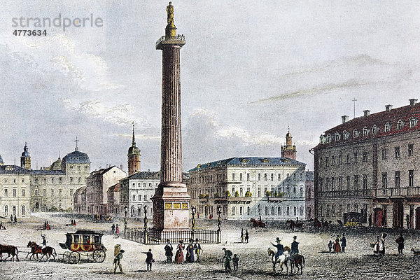 Darmstadt  Luisenplatz und Ludwigsmonument um 1840  historische Stadtansicht  Stahlstich aus dem 19. Jh.  Hessen  Deutschland  Europa