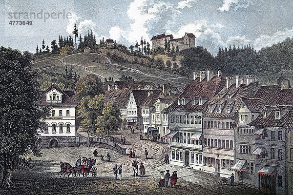 Eisenach um 1850  historische Stadtansicht  Stahlstich aus dem 19. Jh.  Thüringen  Deutschland  Europa