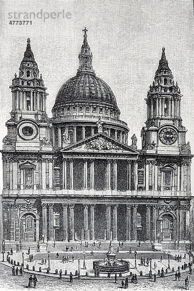 St. Pauls Kathedrale  London  Großbritannien  historische Buchillustration aus dem 19. Jh.  Stahlstich  Brockhaus Konversationslexikon von 1908