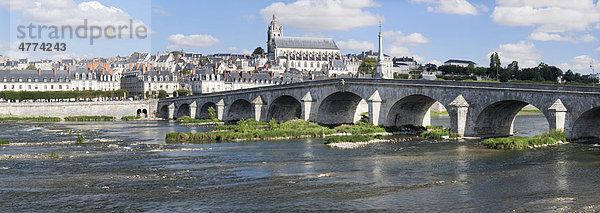 Stadtansicht von Blois mit Kathedrale und der Loirebrücke Pont Jacques Gabriel  Departement Loir et Cher  Frankreich  Europa