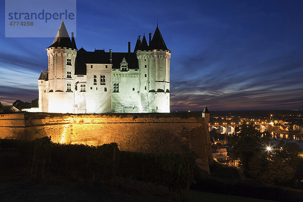 Aussicht vom Schloss auf Saumur mit der Loire  Pays de la Loire  Maine et Loire  Frankreich  Europa