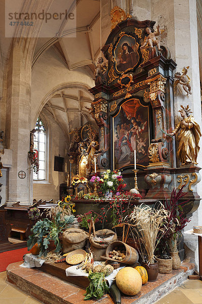 Erntedankaltar  rechter Seitenaltar in Pfarrkirche  Spitz  Wachau  Waldviertel  Niederösterreich  Österreich  Europa