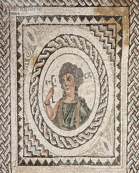 Feines römisches Mosaik der Ktisis  Villa des Eustolios  Ausgrabungsstätte des antiken Kourion  Halbinsel Akrotiri  nahe Episkopi  Südzypern  Zypern